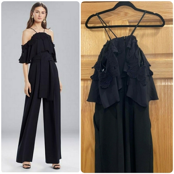 Josie Natori Core Crepe With Lace  Jumpsuit - Picture 2 of 11